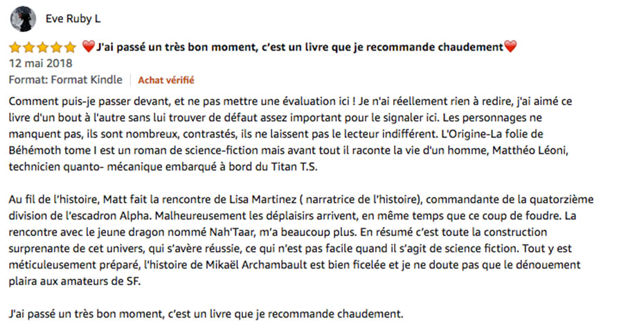 commentaire sur Amazon